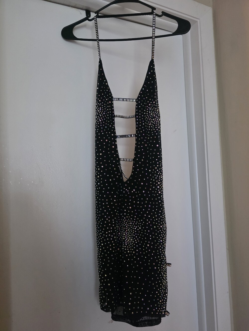 Banjul Black Rhinestone-Studded Strappy Mini Dress